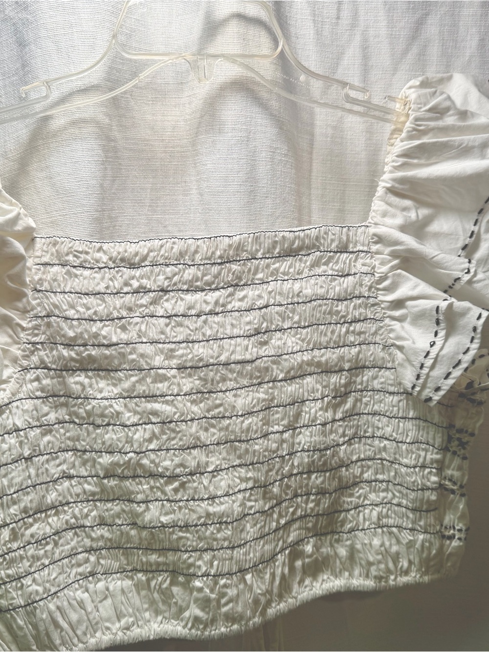 Anthropologie White Smocked
Embroidered Puff Sleeve Crop Top S - Picture 3 of 13